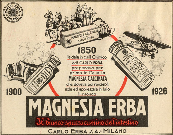 Magnesia Erba Il bianco spazzacamino dellintestino, inserzione. 1926, Archivio storico Carlo Erba